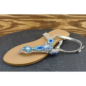 BCBGeneration Sz 8.5 M Silver‎ T-Strap Synthetic Women Sandals Baily
